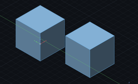 斜め上から見た二つの箱。枠で囲んで選んだので、二つとも水色に塗られている。